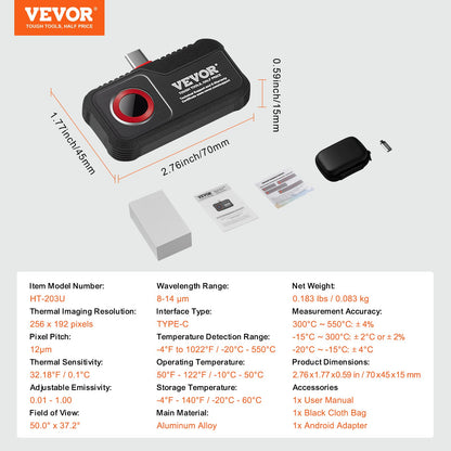 VEVOR Thermal Imaging Camera for Android, 256 x 192 IR Resolution Infrared Thermal
