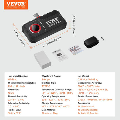 Android-Compatible Thermal Imaging Camera, 256x192 Resolution, IP54 Rated