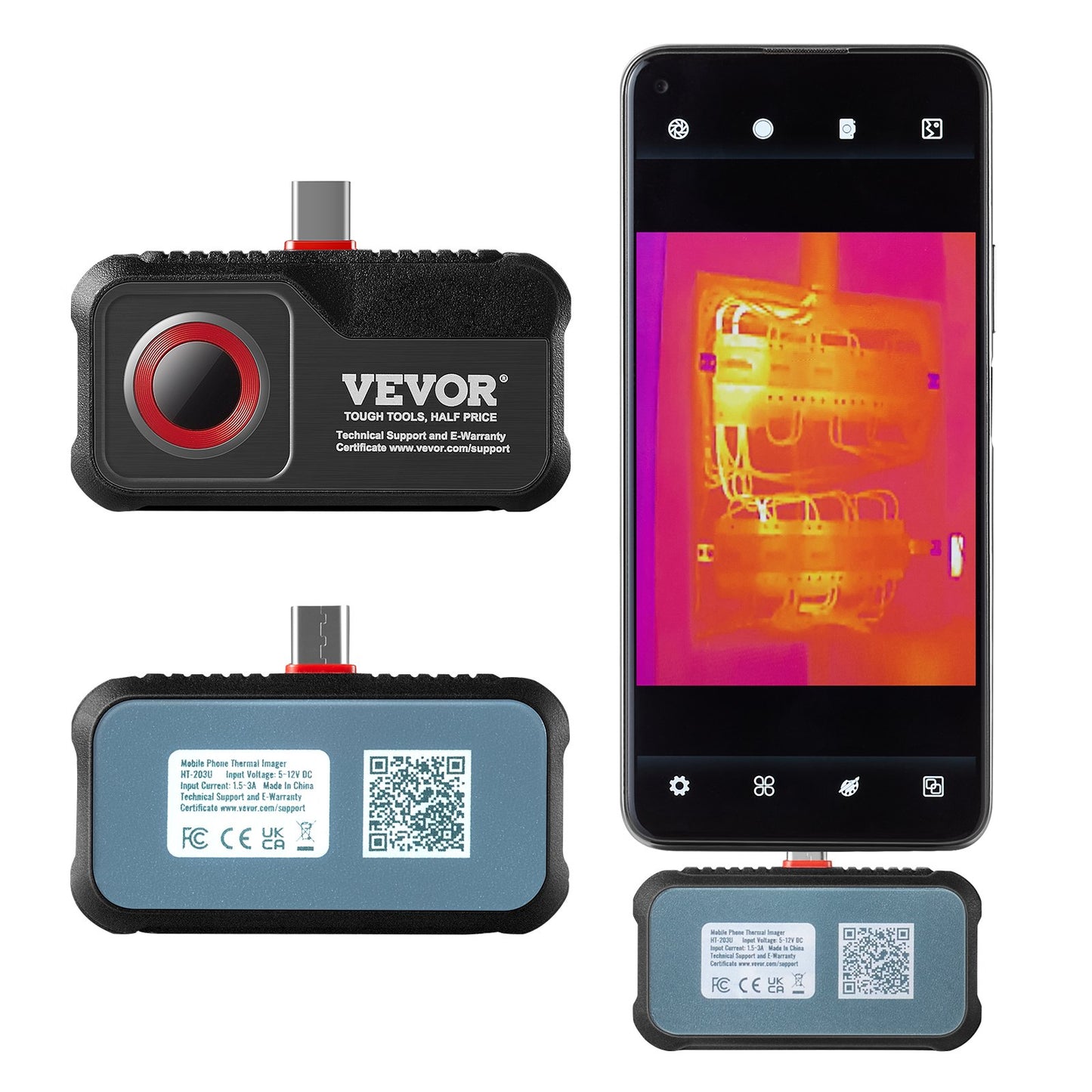VEVOR Thermal Imaging Camera for Android, 256 x 192 IR Resolution Infrared Thermal