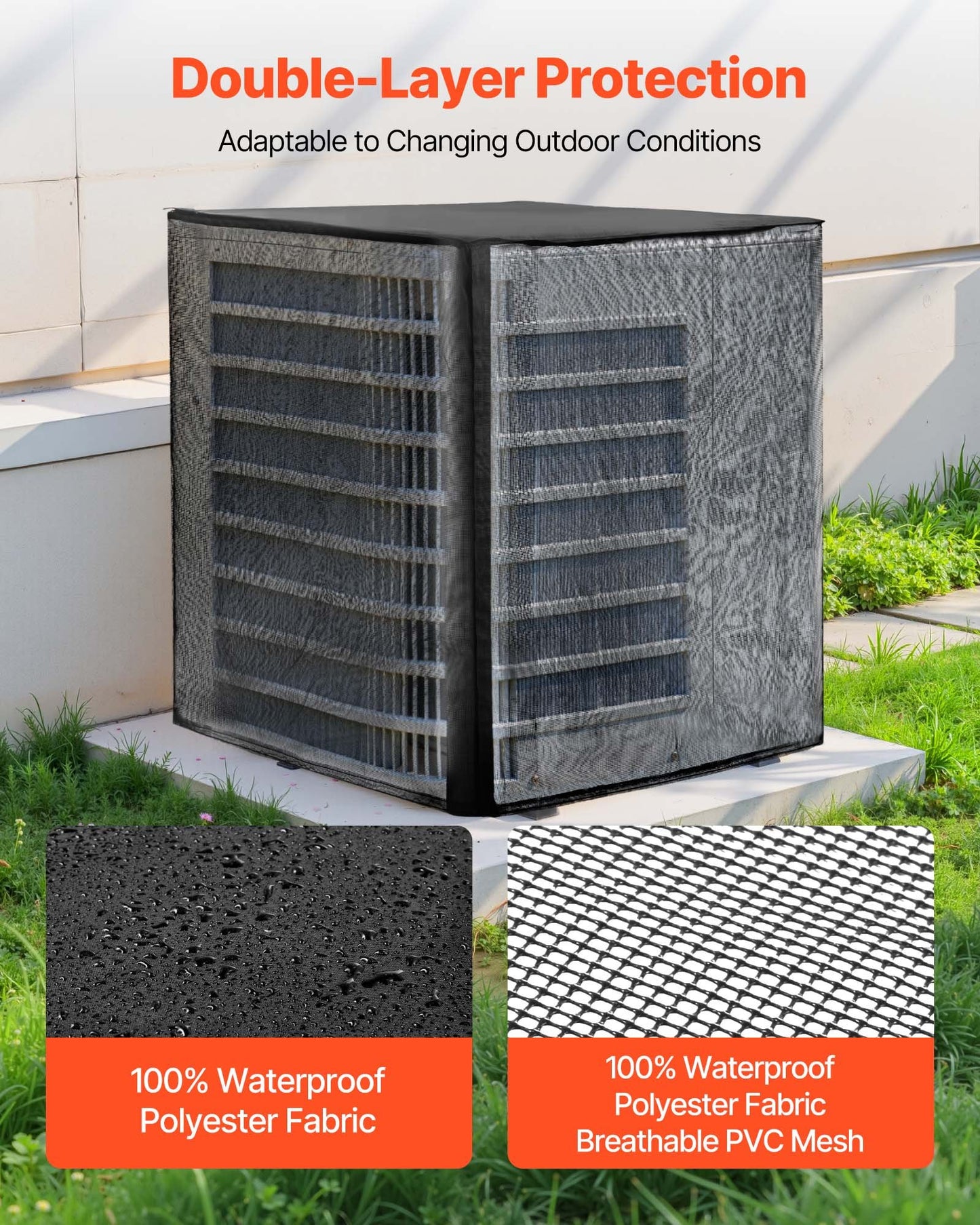 Air Conditioner Cover, 812 x 812 x 914 mm Ac Cover for Air Conditioning Unit, Dual-Layer, Detachable Canopy,Waterproof Polyester, Universal HVAC Protector for Outdoor Outside Ac Unit, Black