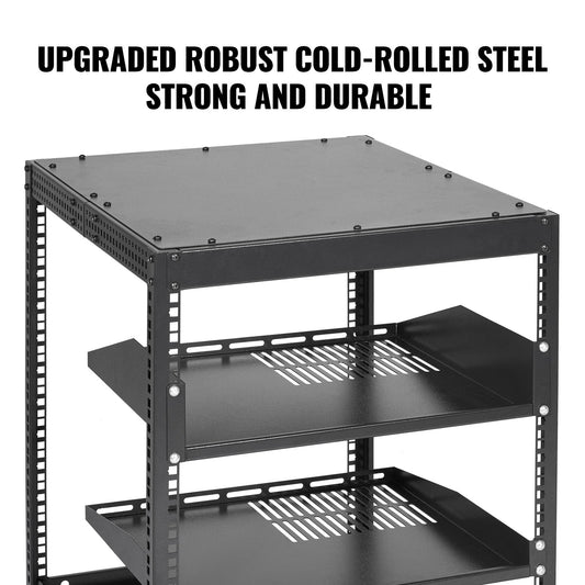 12U Open Frame Server Rack, Adjustable Depth 0.38-1.02m, Freestanding/Wall Mount