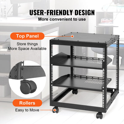 VEVOR 12U Open Frame Server Rack, 15''-40'' Adjustable Depth, Free Standing or Wall
