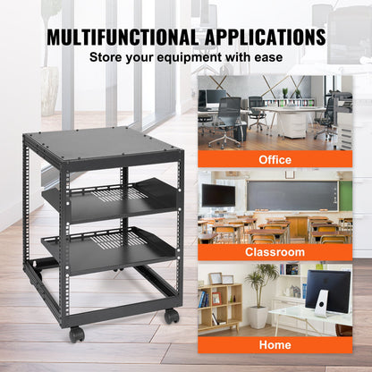 VEVOR 12U Open Frame Server Rack, 15''-40'' Adjustable Depth, Free Standing or Wall
