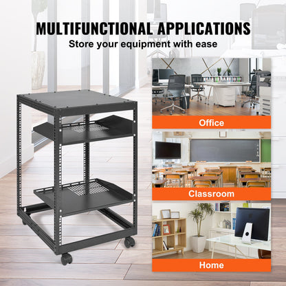 VEVOR 15U Open Frame Server Rack, Adjustable Depth, Free Standing or Wall Mount