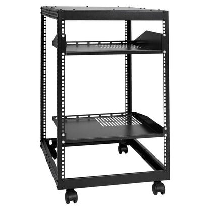 15U Open Frame Server Rack, Adjustable Depth, Free Standing/Wall Mount, Black