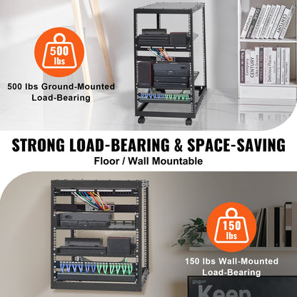 VEVOR 20U Open Frame Server Rack, 15''-40'' Adjustable Depth, Free Standing or Wall