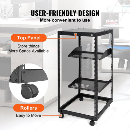 20U Open Frame Server Rack, Adjustable Depth 0.38-1.02m, Free Standing/Wall Mount