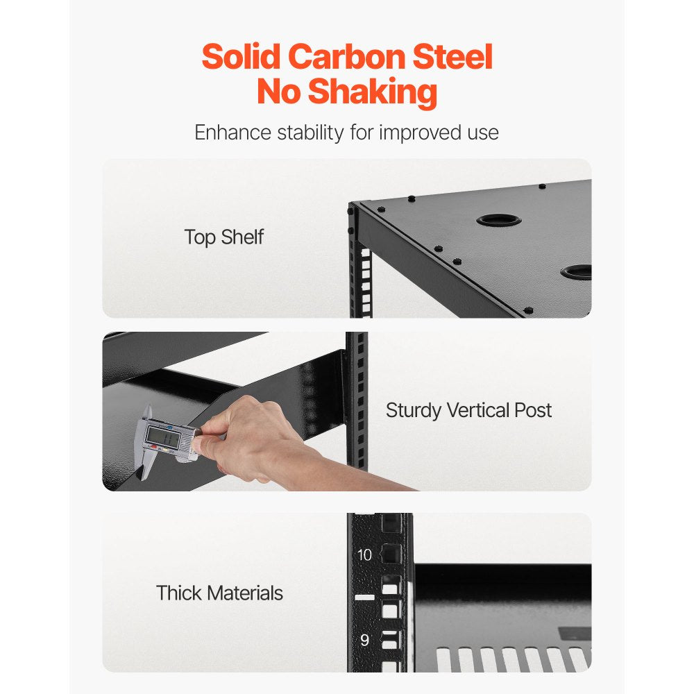 10U Open Frame Network Rack, 585 mm Depth, Wall Mounted or Floor Standing Server Rack, Heavy Duty 4 Post, with Vented Shelves & Mounting Hardware, Holds All Your Networking IT Equipment AV Gear