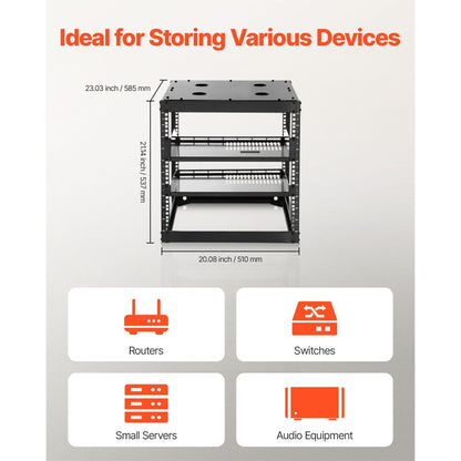 10U Open Frame Network Rack, 585 mm Depth, Wall Mounted or Floor Standing Server Rack, Heavy Duty 4 Post, with Vented Sh