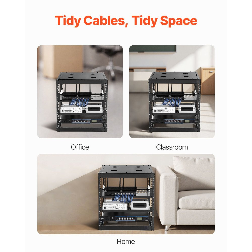 10U Open Frame Network Rack, 585 mm Depth, Wall Mounted or Floor Standing Server Rack, Heavy Duty 4 Post, with Vented Shelves & Mounting Hardware, Holds All Your Networking IT Equipment AV Gear