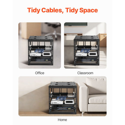 10U Open Frame Network Rack, 585 mm Depth, Wall Mounted or Floor Standing Server Rack, Heavy Duty 4 Post, with Vented Sh