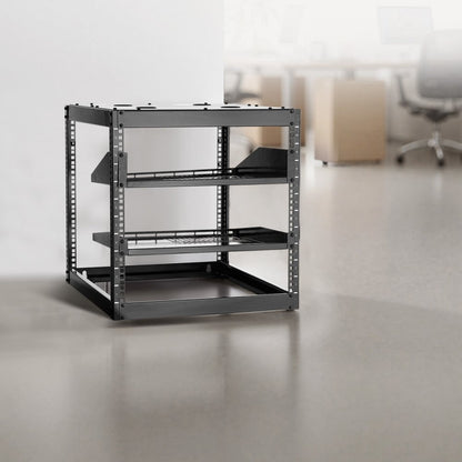 10U Open Frame Network Rack, 585 mm Depth, Wall Mounted or Floor Standing Server Rack, Heavy Duty 4 Post, with Vented Sh
