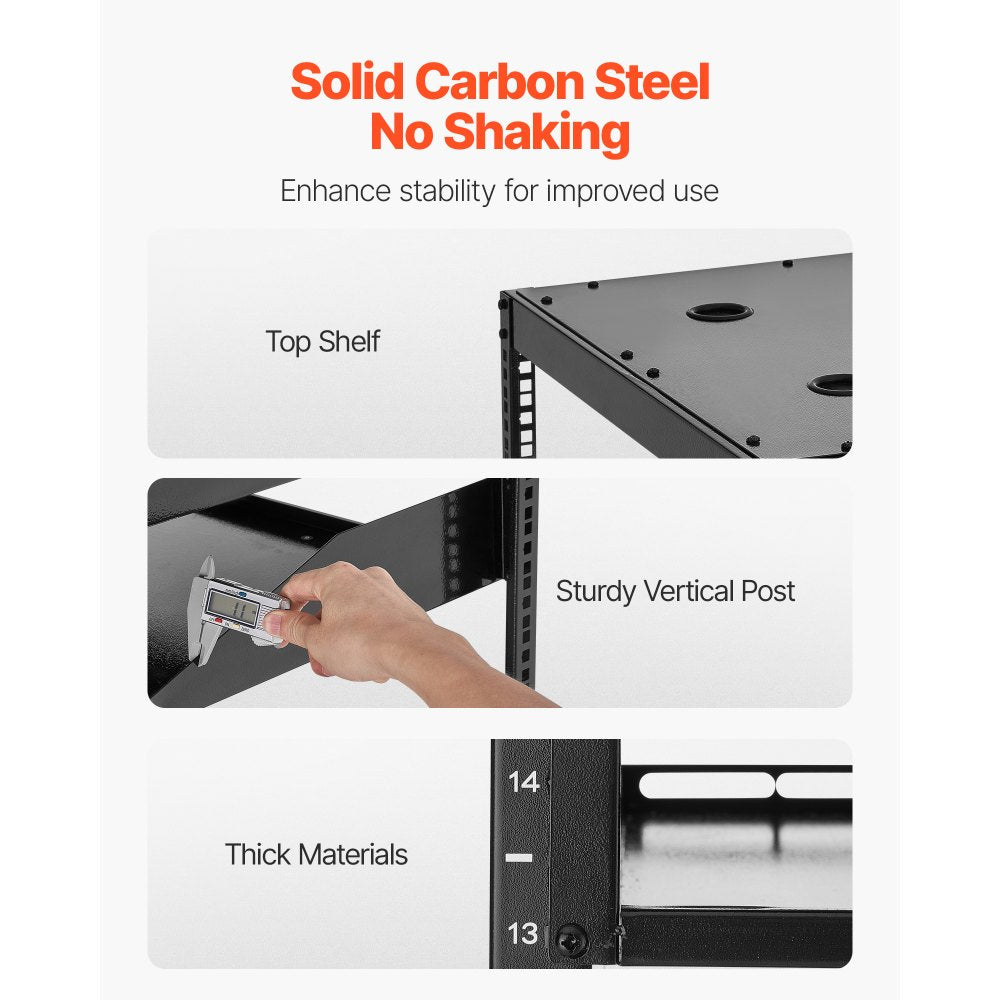 16U Open Frame Network Rack Wall Mounted Server Rack 4 Post with Shelves