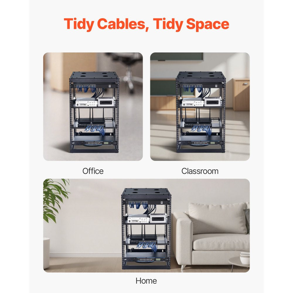 16U Open Frame Network Rack Wall Mounted Server Rack 4 Post with Shelves