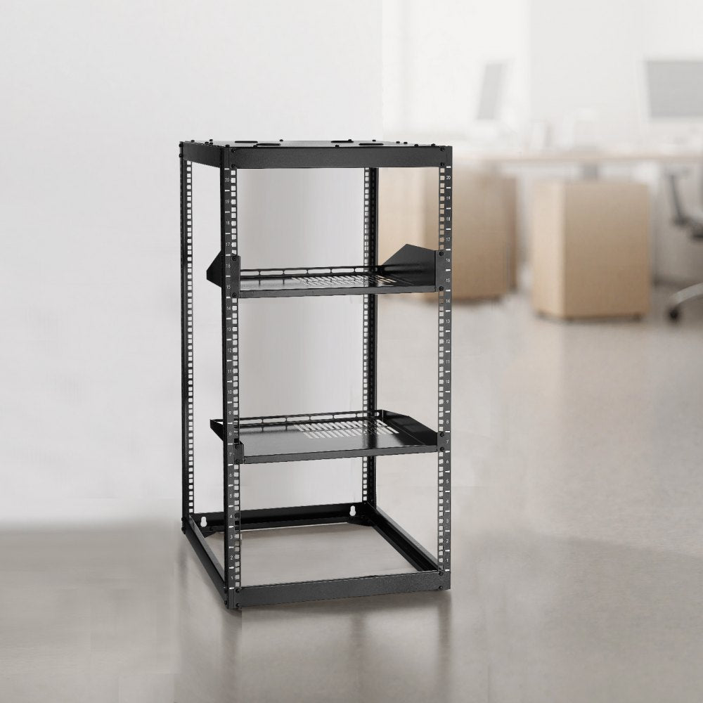 20U Open Frame Network Rack Wall Mounted Server Rack 4 Post with Shelves