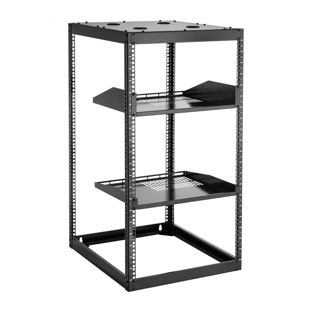 20U Open Frame Network Rack Wall Mounted Server Rack 4 Post with Shelves