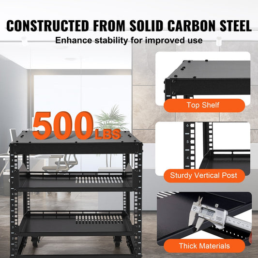 9U 4-Post Open Frame Server Rack, Adjustable Depth 0.58-1.02m, 227kg Capacity