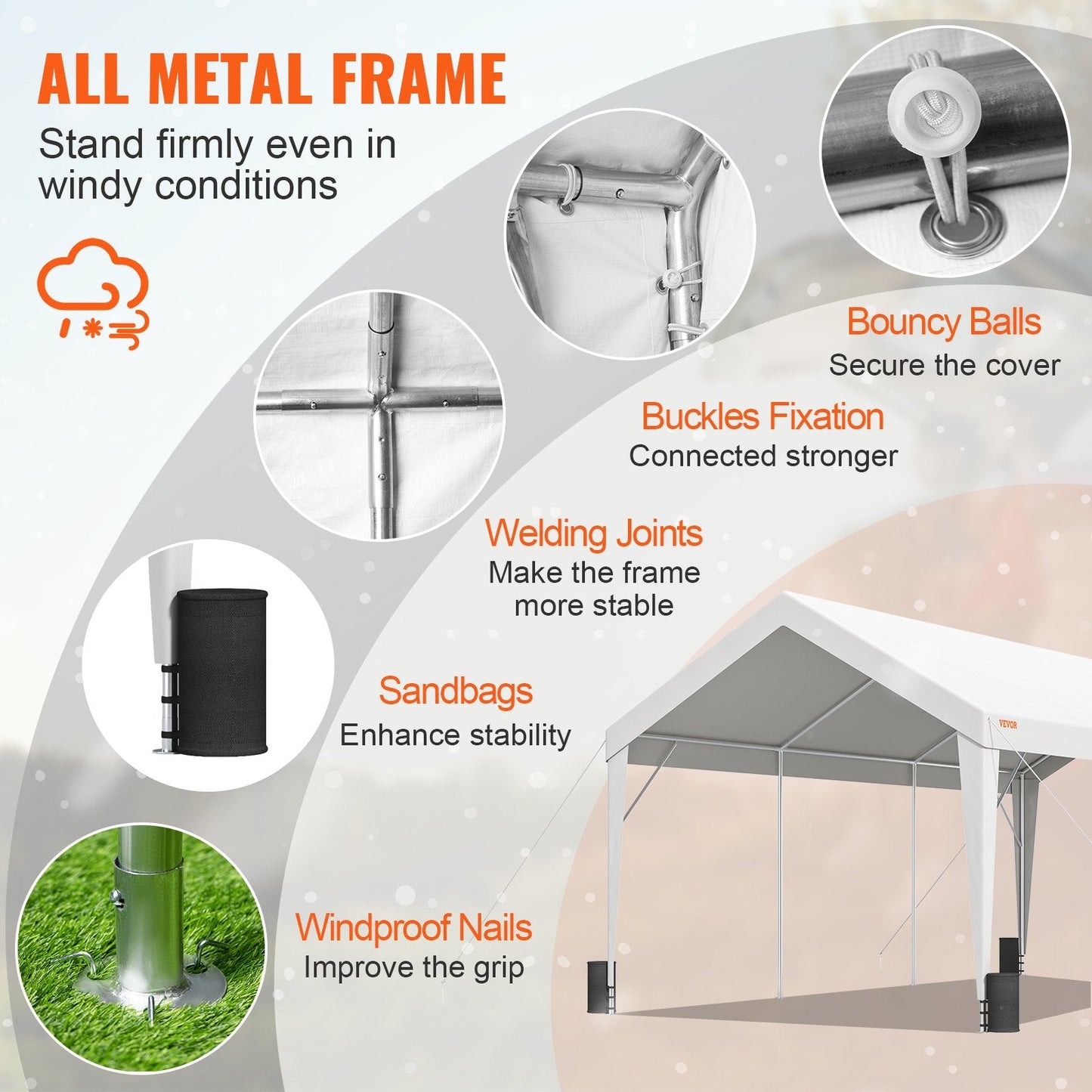 Heavy Duty 3x6m Car Canopy Shelter Tent with 8 Poles for Vehicles & Boats