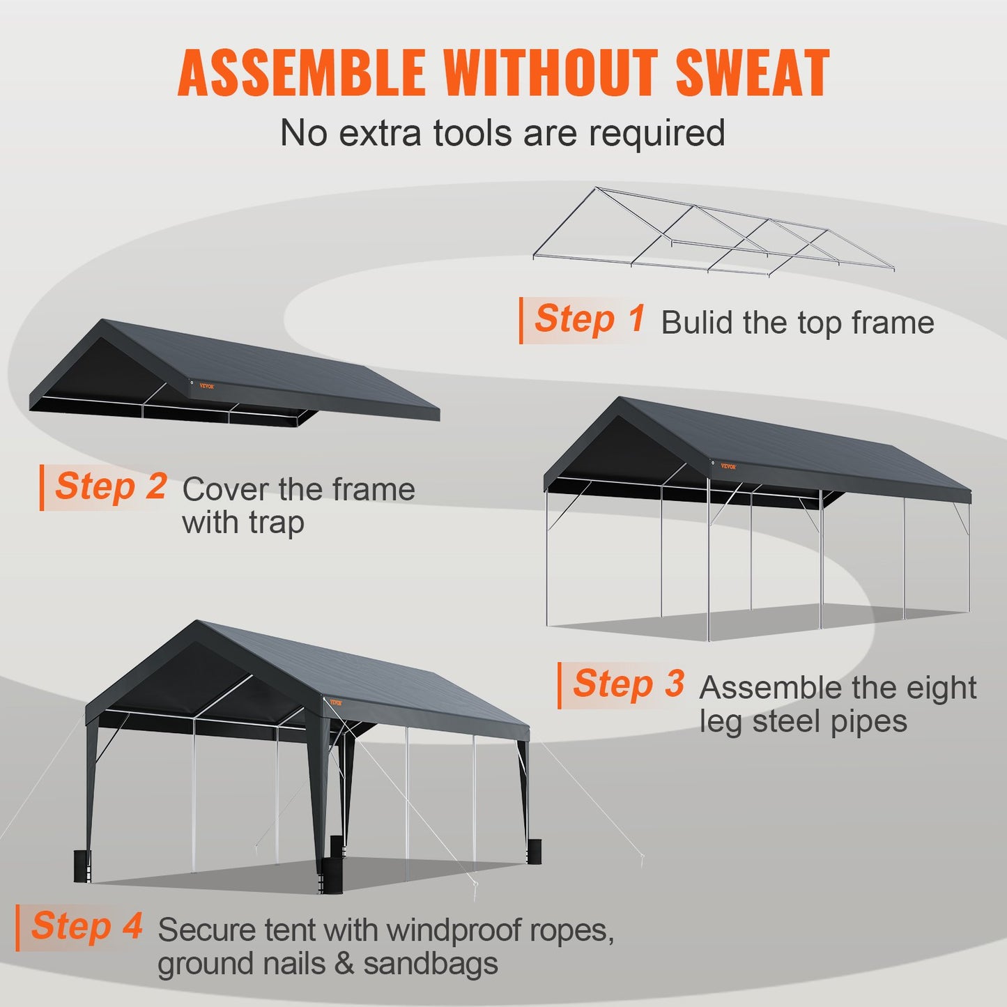 VEVOR Carport, Heavy Duty 10 x 20ft Car Canopy, Outdoor Garage Shelter with 8 Reinforced