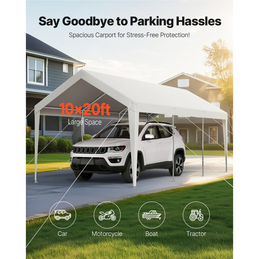 VEVOR Carport Car Canopy 10 x 20 FT Heavy Duty Portable Car Shelter Tent White