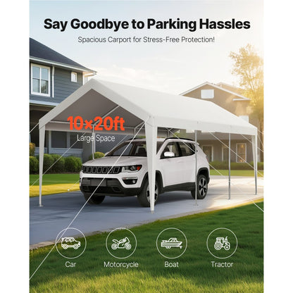 VEVOR Carport Car Canopy 10 x 20 FT Heavy Duty Portable Car Shelter Tent White