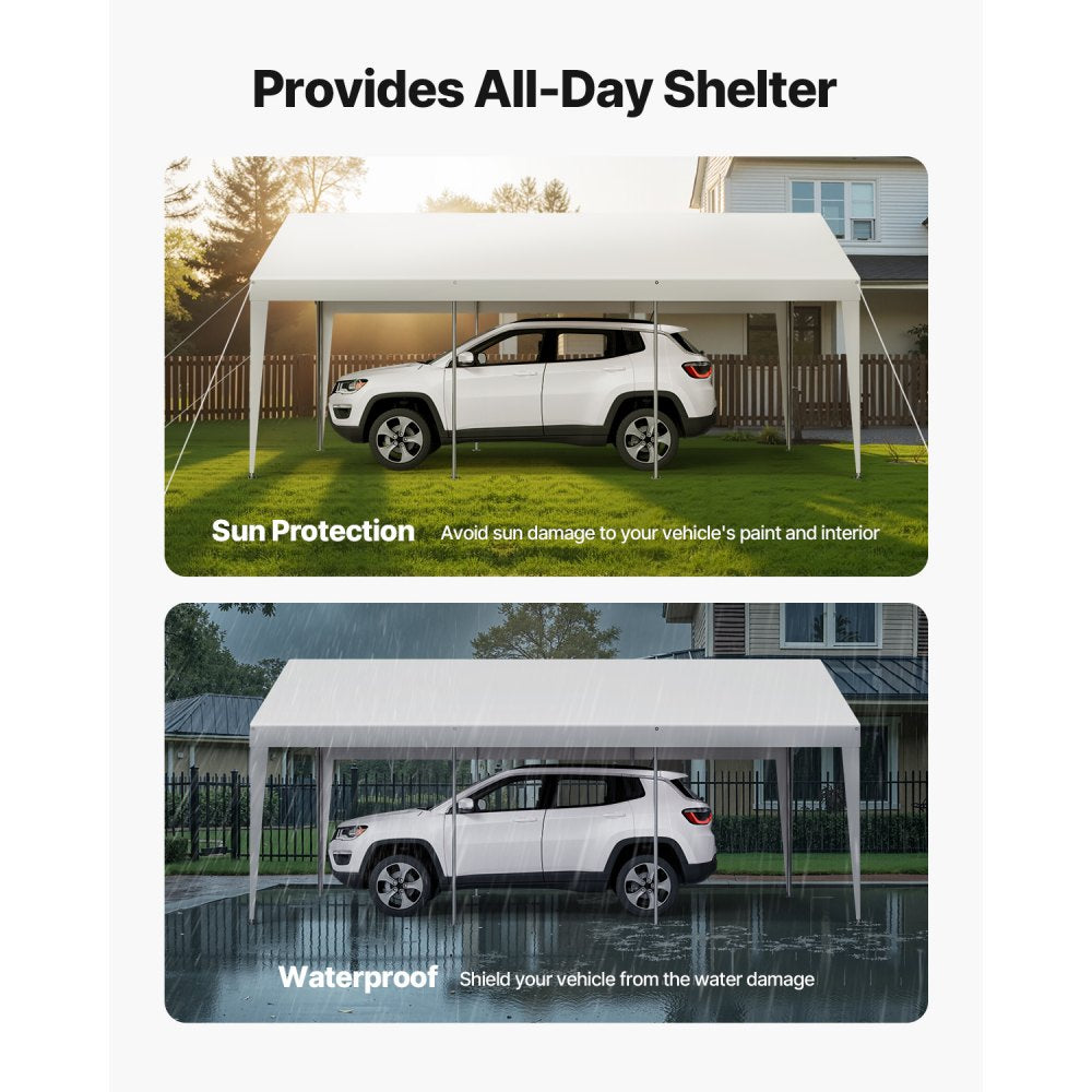 VEVOR Carport Car Canopy 10 x 20 FT Heavy Duty Portable Car Shelter Tent White