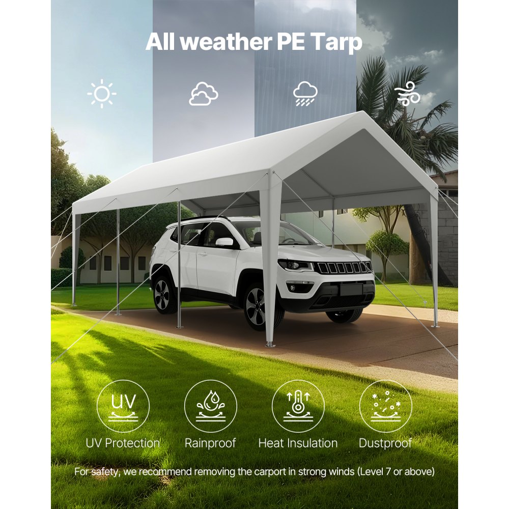VEVOR Carport Car Canopy 10 x 20 FT Heavy Duty Portable Car Shelter Tent White