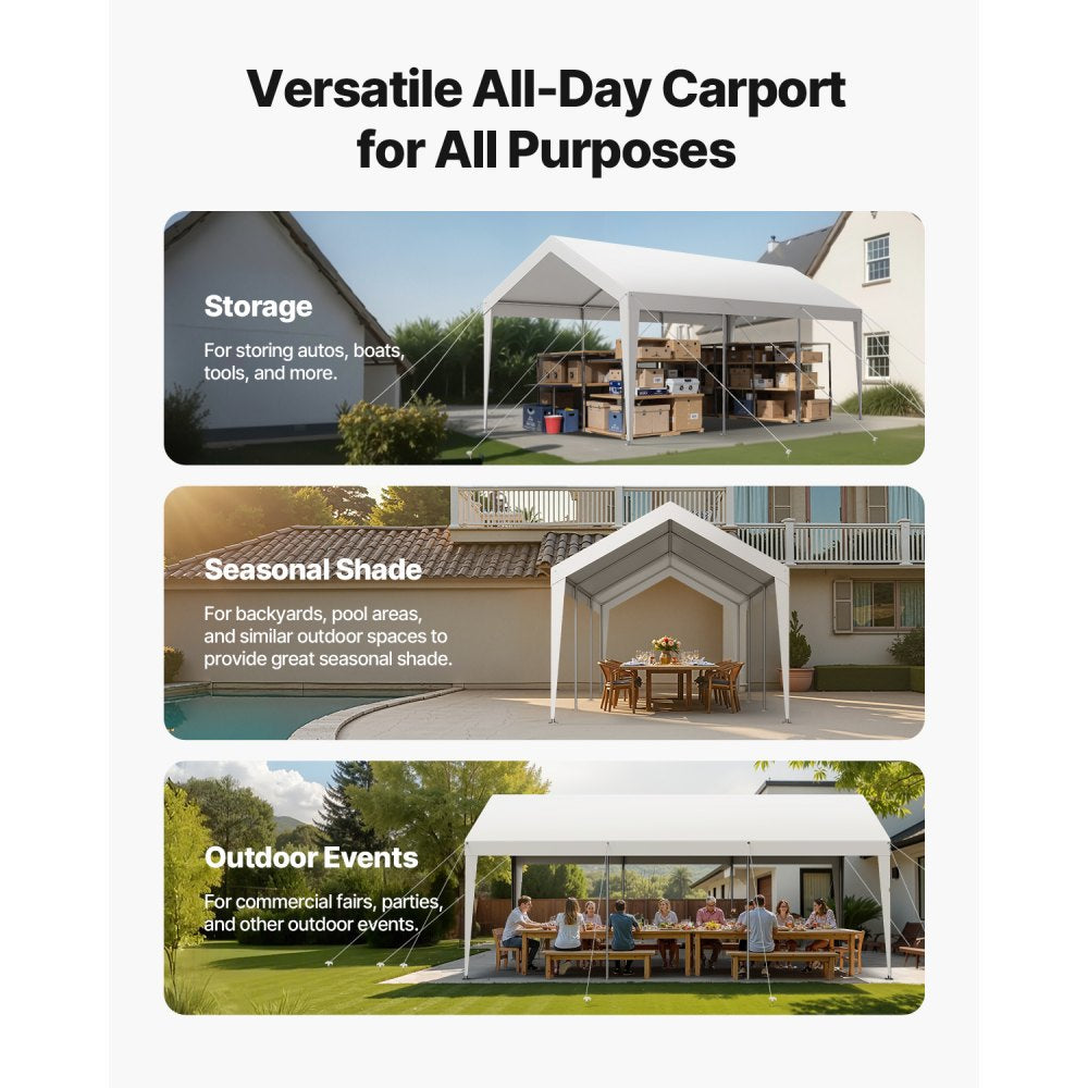 VEVOR Carport Car Canopy 10 x 20 FT Heavy Duty Portable Car Shelter Tent White
