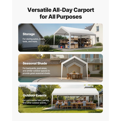 VEVOR Carport Car Canopy 10 x 20 FT Heavy Duty Portable Car Shelter Tent White