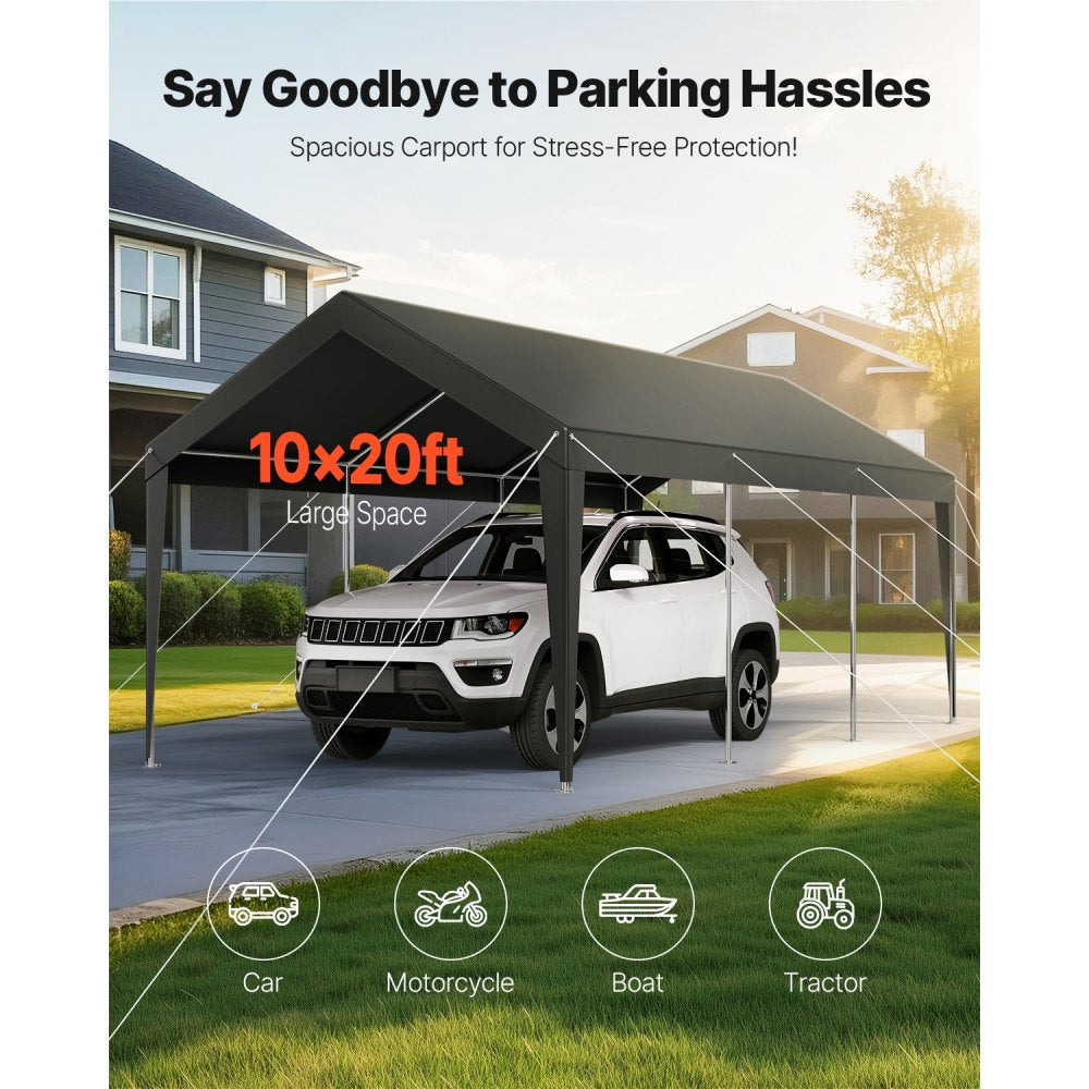 VEVOR Carport Car Canopy 10 x 20 FT Heavy Duty Portable Car Shelter Tent Grey