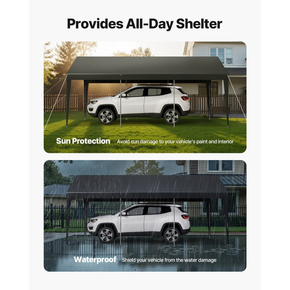 VEVOR Carport Car Canopy 10 x 20 FT Heavy Duty Portable Car Shelter Tent Grey