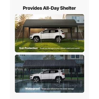 VEVOR Carport Car Canopy 10 x 20 FT Heavy Duty Portable Car Shelter Tent Grey
