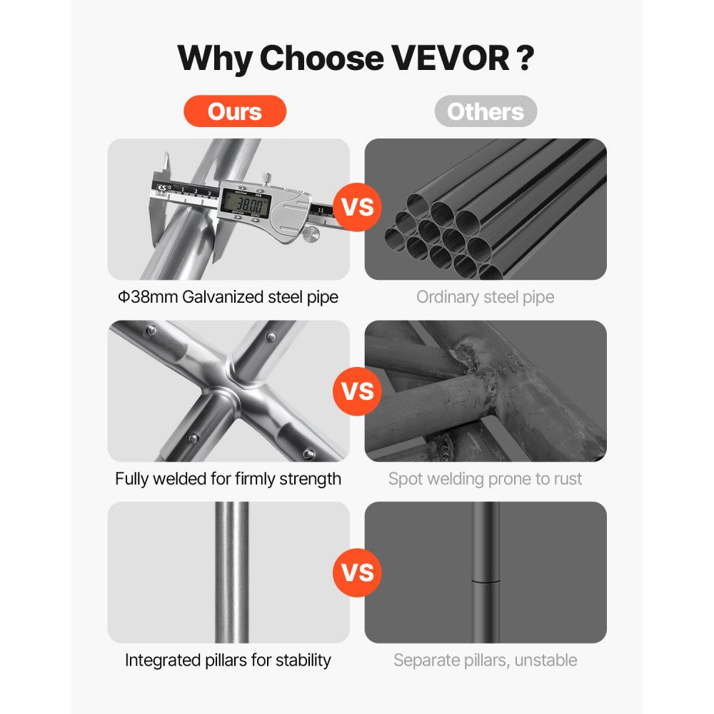 VEVOR Carport Car Canopy 10 x 20 FT Heavy Duty Portable Car Shelter Tent Grey