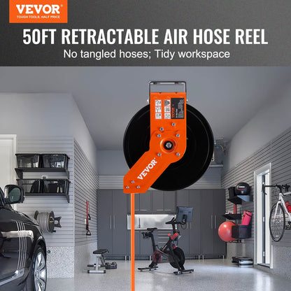 Retractable Air Hose Reel with 15m Hybrid Hose, 300 PSI, Automatic Retraction