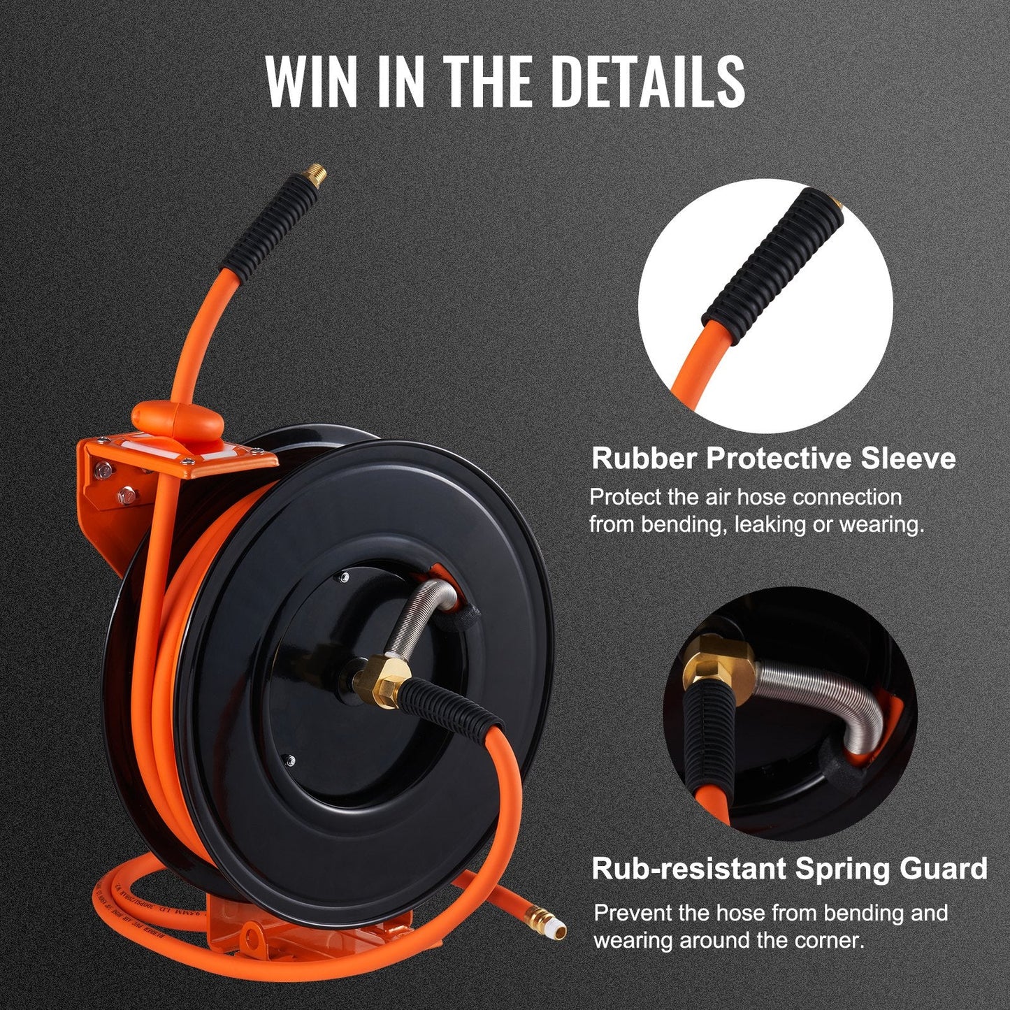 Retractable Air Hose Reel with 15m Hybrid Hose, 300 PSI, Automatic Retraction