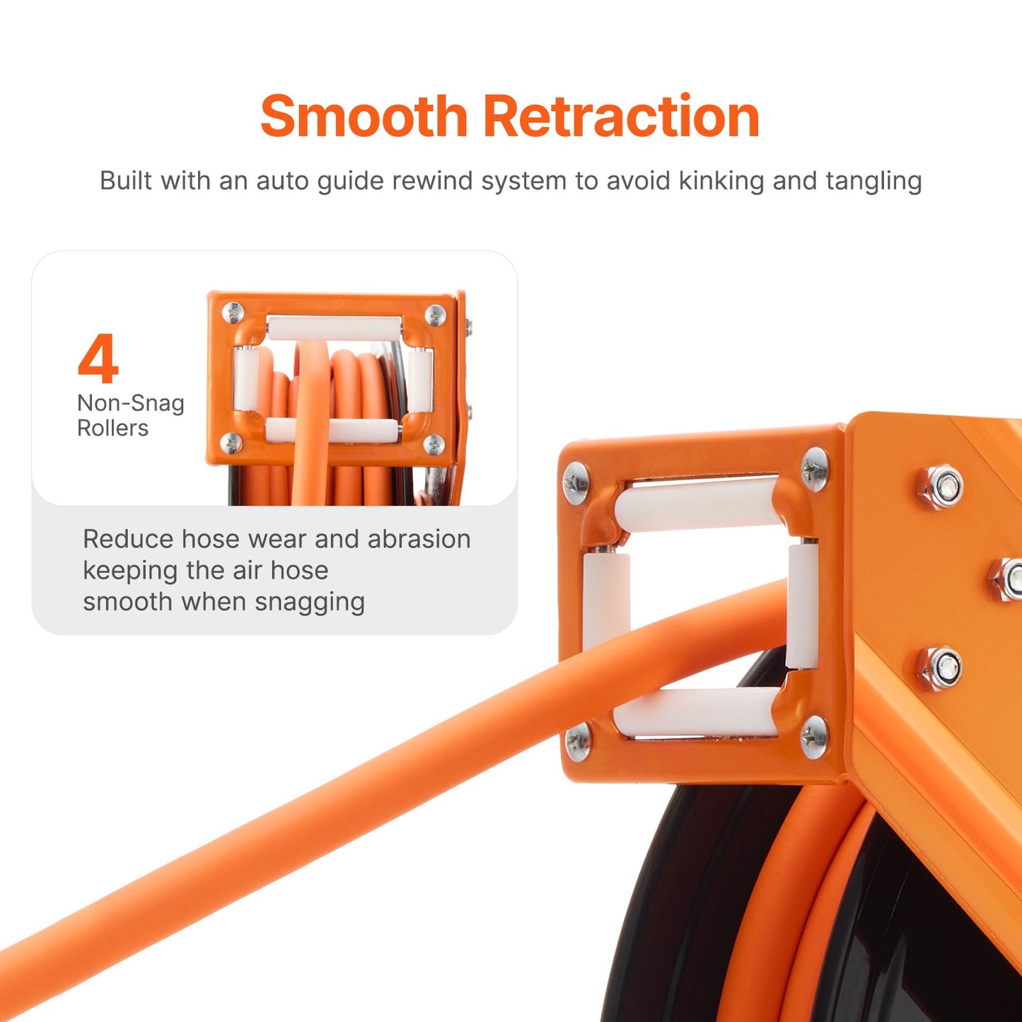 Retractable Air Hose Reel, 3/8IN x 50FT Rubber Air Hose Max 300PSI, Air Compressor Hose Reel Auto-Rewind with 5FT Lead in, Ceiling/Wall Mount Heavy Duty Single Arm Reel & 180° Swivel Bracket
