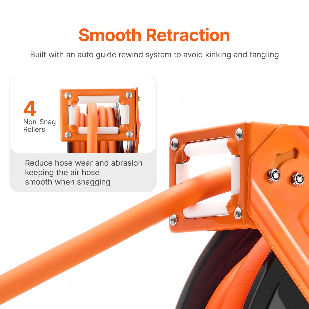 Retractable Air Hose Reel, 1/2 IN x 50 FT Hybrid Air Hose Max 300PSI, Air Compressor Hose Reel Auto-Rewind with 5FT Lead in, Ceiling/Wall Mount Heavy Duty Single Arm Steel Reel, 1/2" NPT Fitting