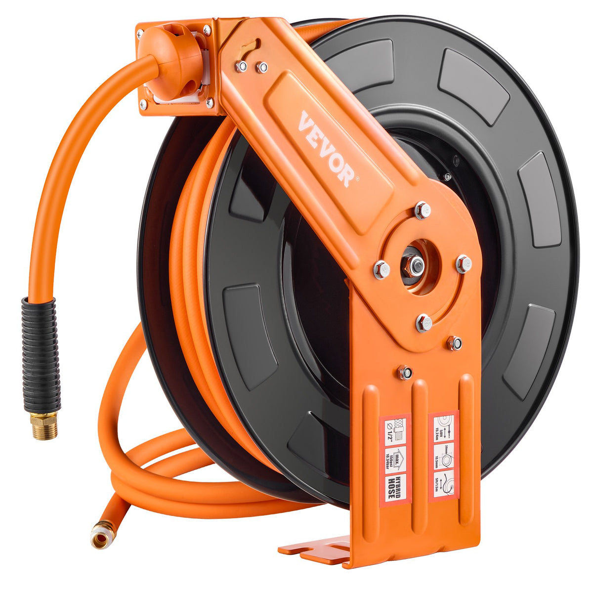 Retractable Air Hose Reel, 1/2 IN x 50 FT Hybrid Air Hose Max 300PSI, Air Compressor Hose Reel Auto-Rewind with 5FT Lead in, Ceiling/Wall Mount Heavy Duty Single Arm Steel Reel, 1/2" NPT Fitting