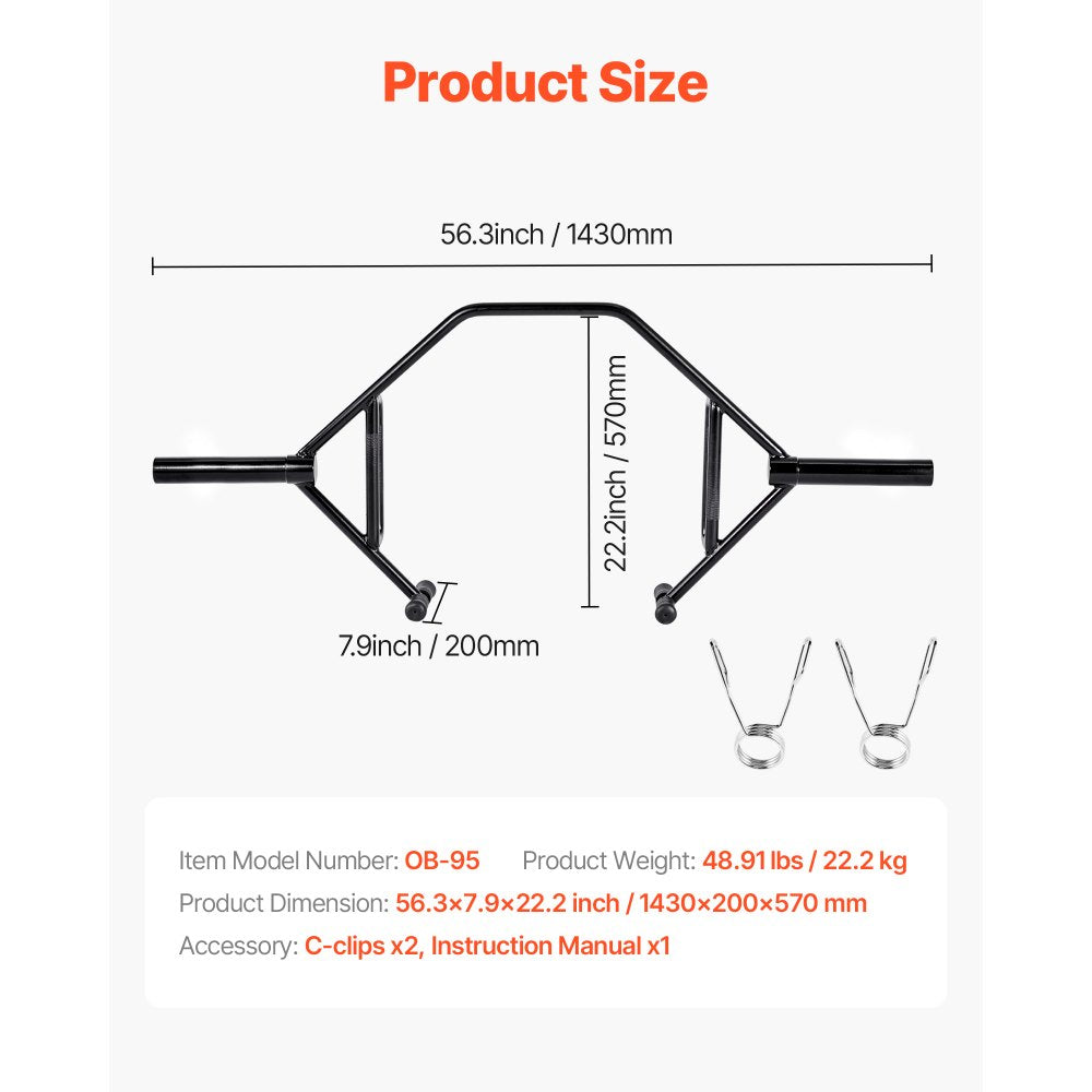 Trap Bar Hex Bar Squat Shrug Barbell Weightlifting Open-Ended Frame 50 mm