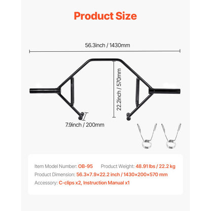 Trap Bar Hex Bar Squat Shrug Barbell Weightlifting Open-Ended Frame 50 mm