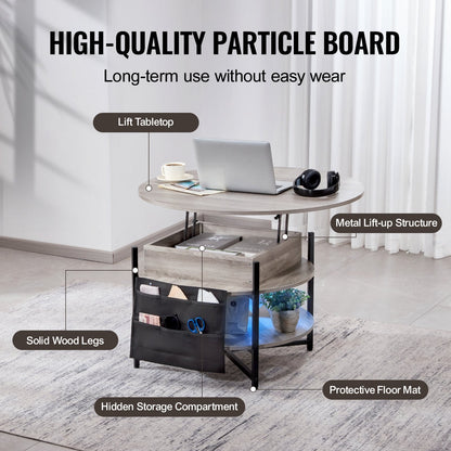 Round Lift-Top Coffee Table with Storage, 0.9 m Diameter, White
