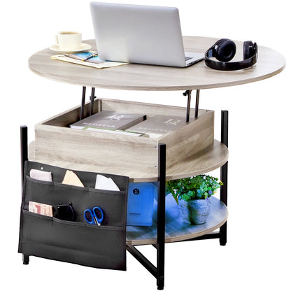 Round Lift-Top Coffee Table with Storage, 0.9 m Diameter, White