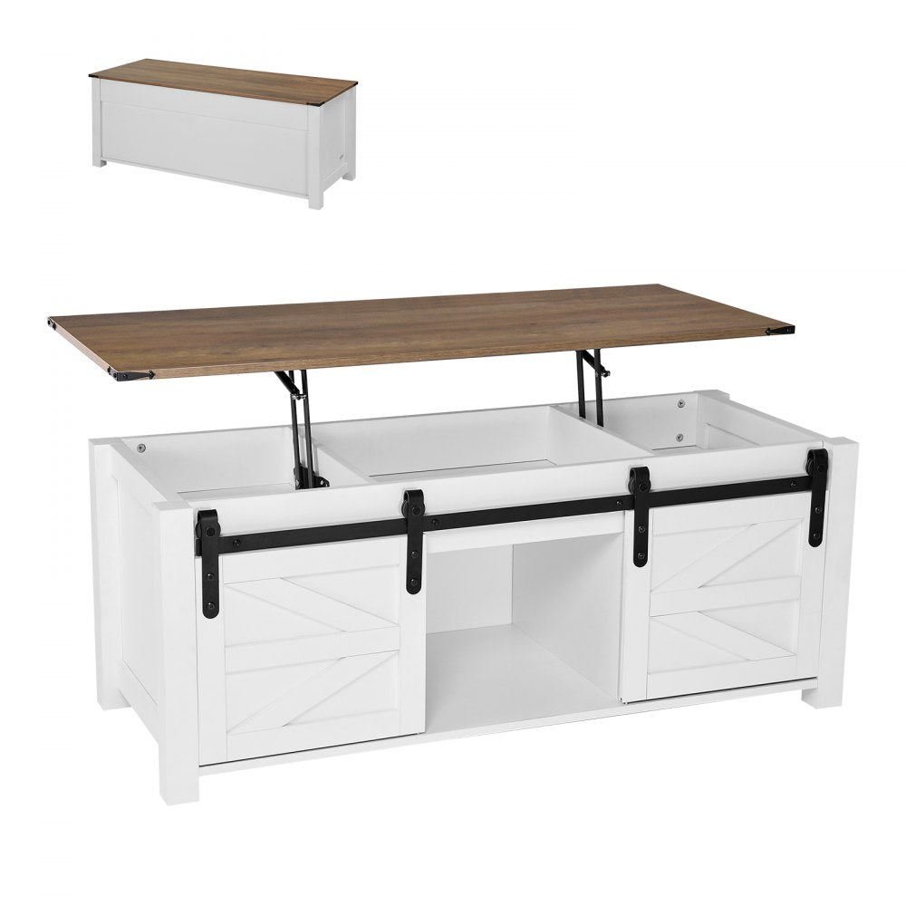 1200mm Farmhouse Lift Top Coffee Table with Barn Door & Hidden Compartment