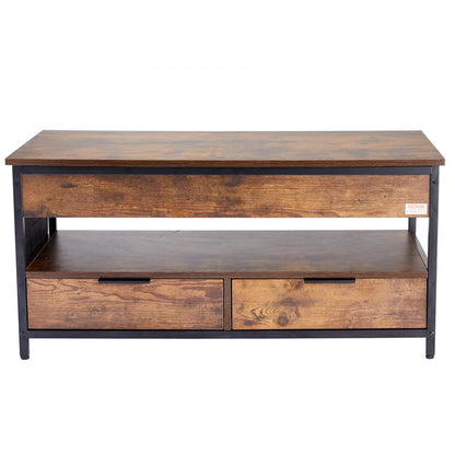 VEVOR Lift Top Coffee Table 39.4" Rectangle Coffee Table with Light & USB Brown