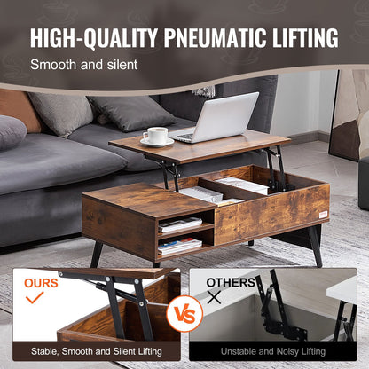 Adjustable Lift-Top Coffee Table with Storage, 1m Brown Rectangle, 30kg Capacity