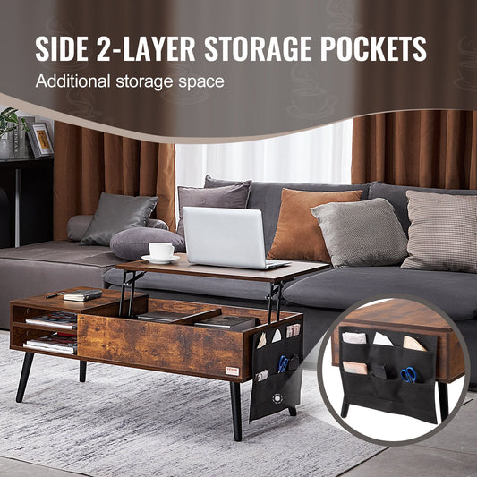 Adjustable Lift-Top Coffee Table with Storage, 1m Brown Rectangle, 30kg Capacity