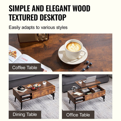 Adjustable Lift-Top Coffee Table with Storage, 1m Brown Rectangle, 30kg Capacity