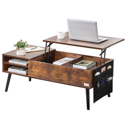 Adjustable Lift-Top Coffee Table with Storage, 1m Brown Rectangle, 30kg Capacity