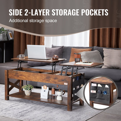 Adjustable Lift-Top Coffee Table with Storage, 1.2m Brown Rectangle Design