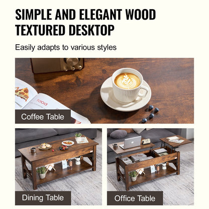 Adjustable Lift-Top Coffee Table with Storage, 1.2m Brown Rectangle Design